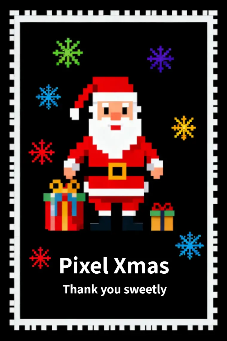 Pixel Snowflakes and Santa Christmas Card - animated card template cover