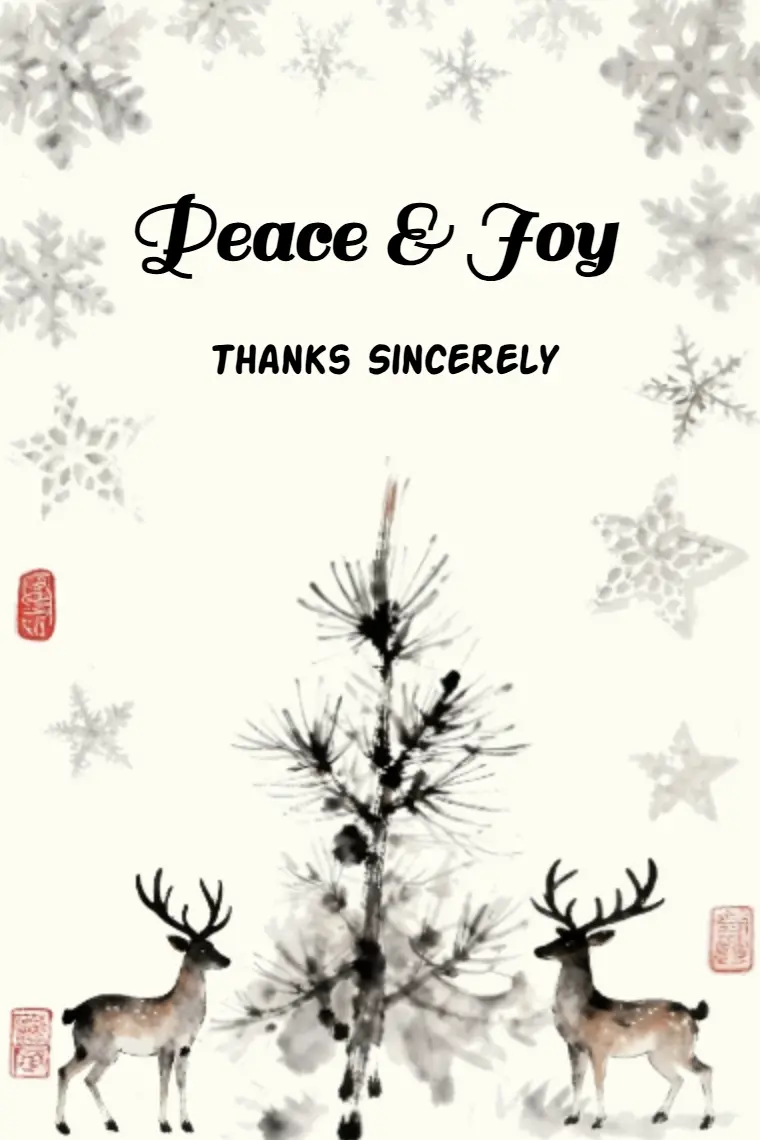 Ink-Washed Elegant Winter Stags Christmas Card - animated card template cover