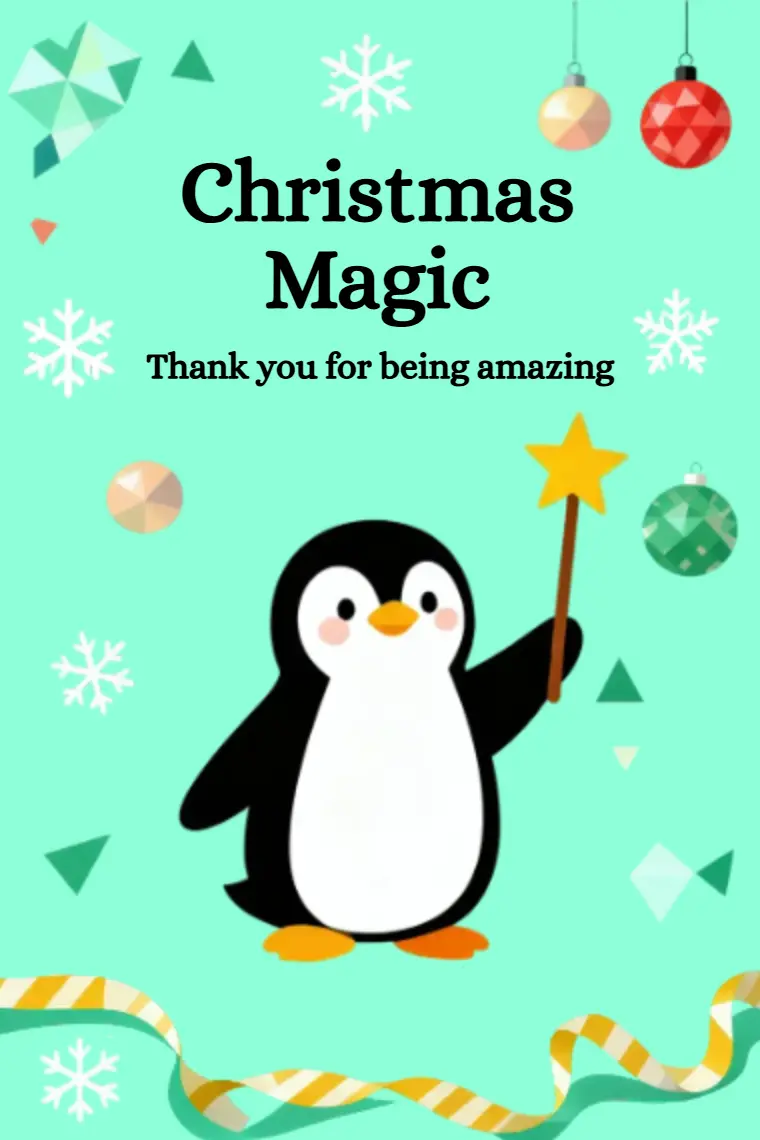 Penguin's Festive Wand Christmas Card - animated card template cover