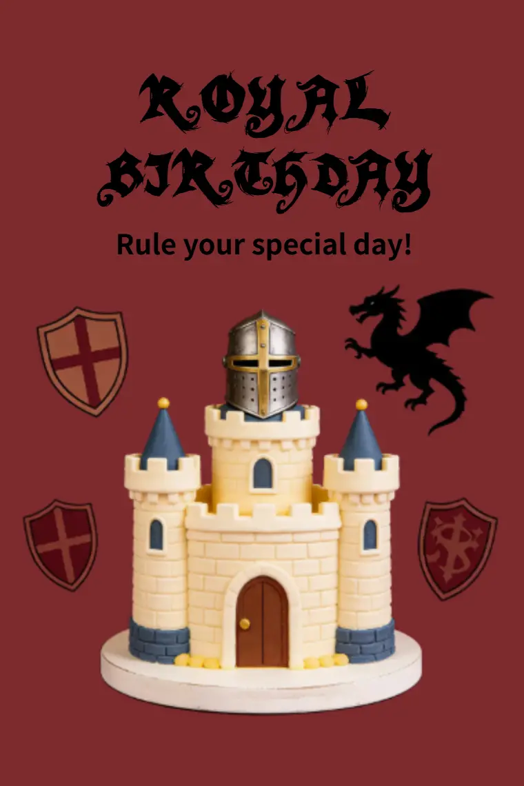 Majestic Knight's Royal Castle Birthday Card - animated card template cover