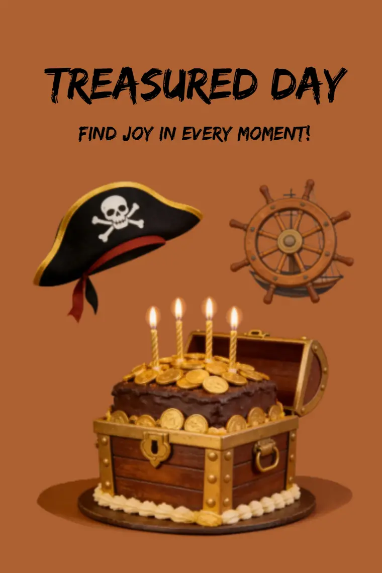 Pirate's Treasure Day Birthday Card - animated card template cover