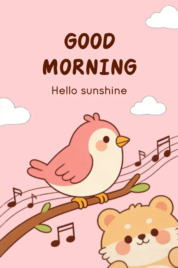 Pink Chirp of Dawn Good Morning Card - animated card template cover