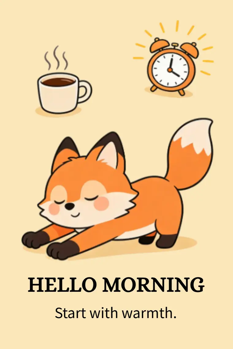 Cozy Fox Wake-Up Good Morning Card - animated card template cover