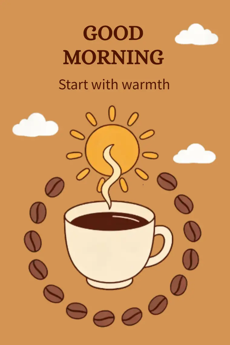 Sun-Steamed Coffee Good Morning Card - animated card template cover