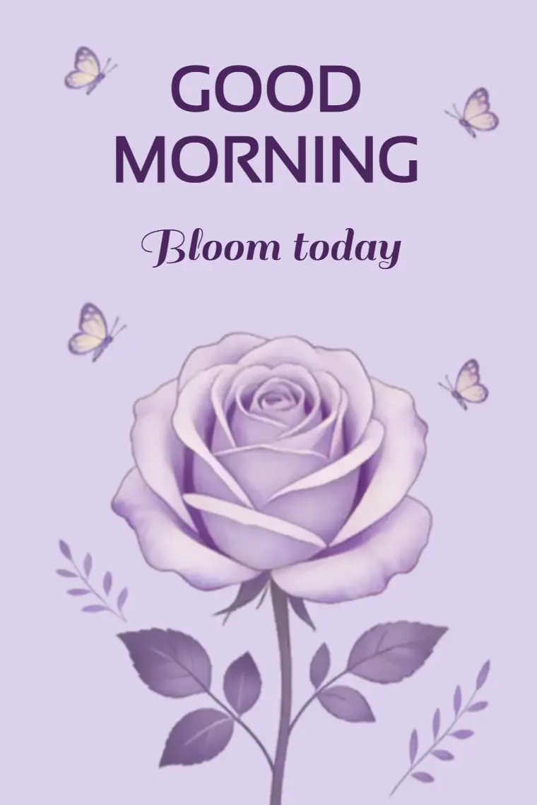 Purple Butterfly Rose Good Morning Card - animated card template cover