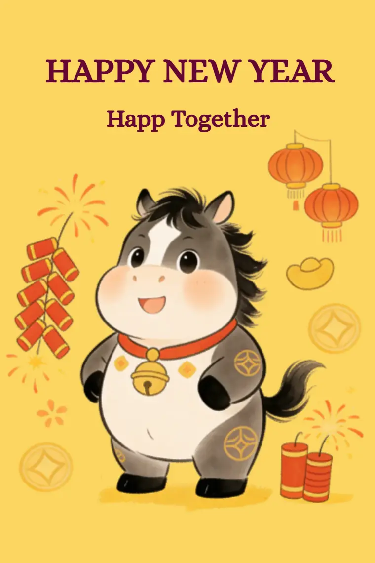 Joyful Horse of Wealth New Year Card - animated card template cover