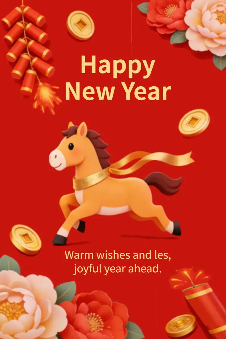 Red Festive Horse of Wealth New Year Card - animated card template cover