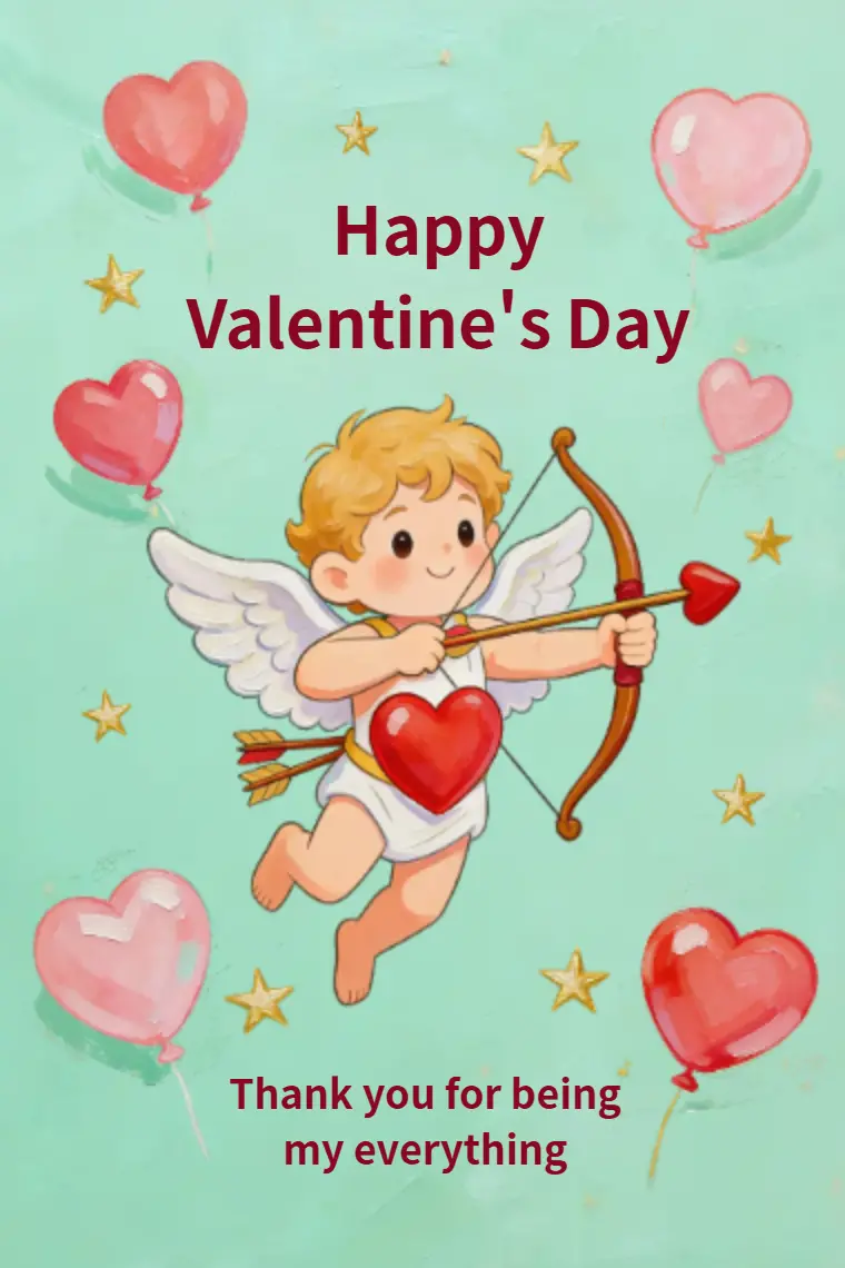 Cupid's Heart Balloon Valentine Card - animated card template cover