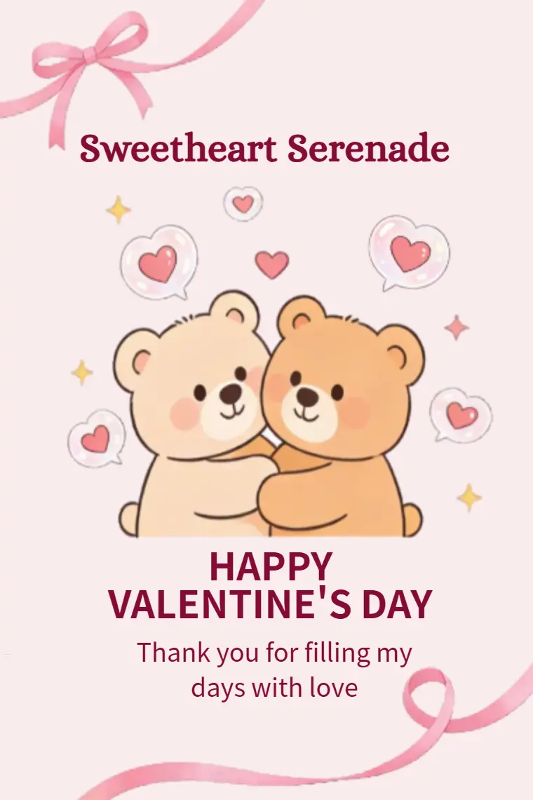 Pink Ribbon & Hugging Bears Valentine Card - animated card template cover