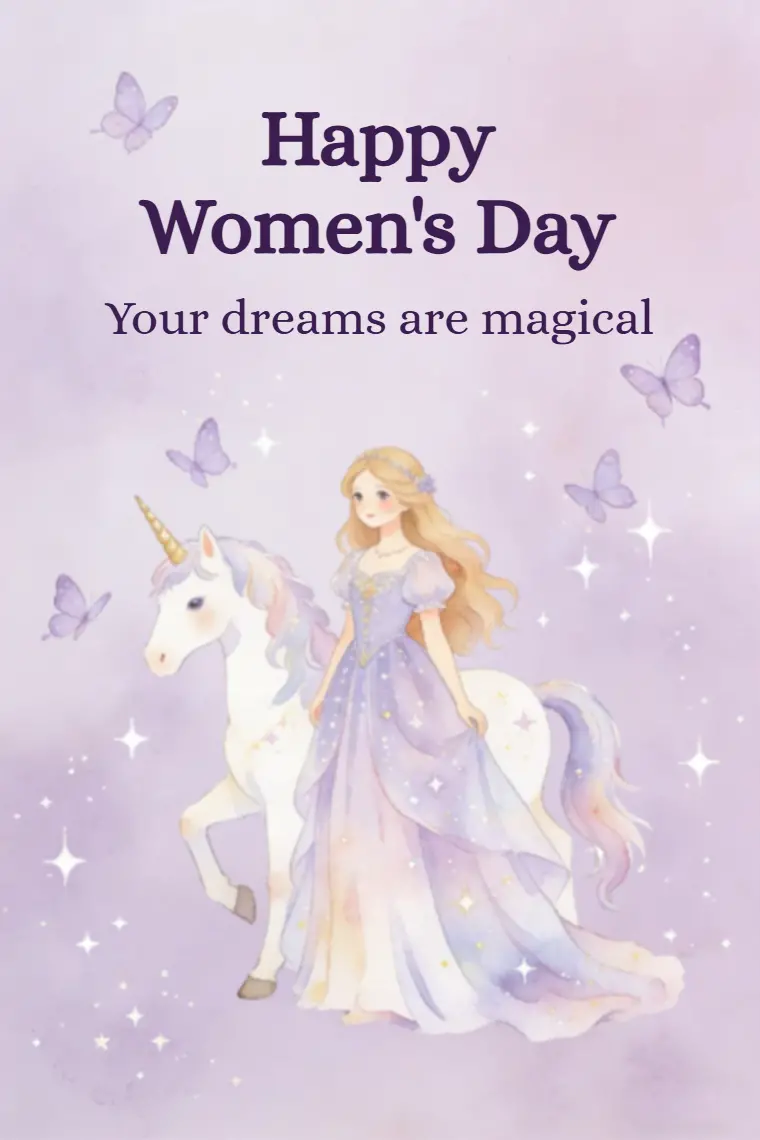 Purple Magical Dreams Princess Women's Day Card - animated card template cover