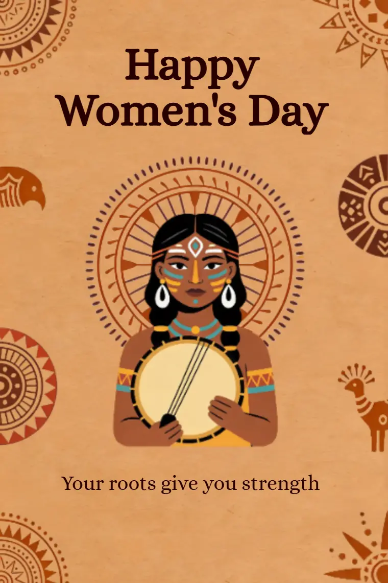 Native Tribal Drummer Women's Day Card - animated card template cover
