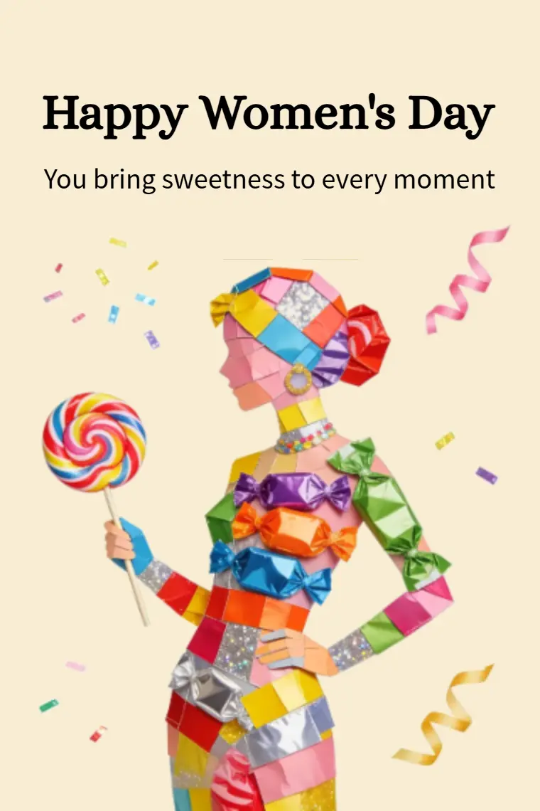 Colorful Candy Lady Women's Day Card - animated card template cover