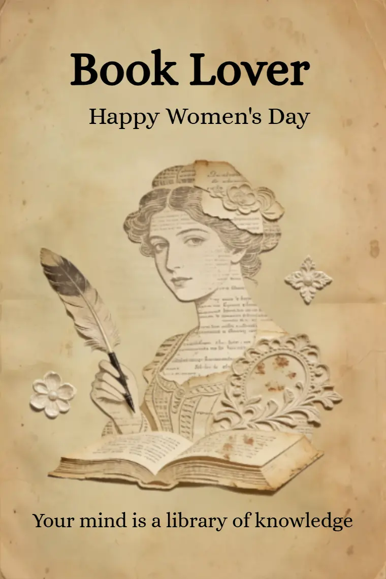 Vintage Literary Lady Women's Day Card - animated card template cover