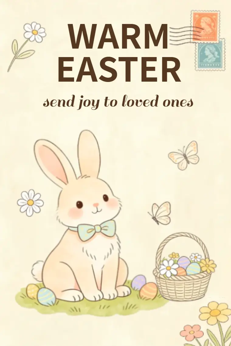 Creamy Bunny & Blooms Easter Card - animated card template cover