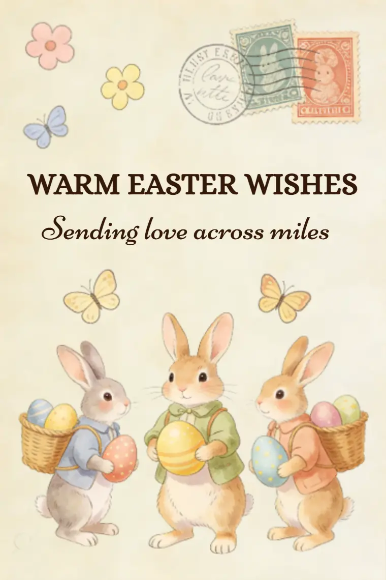 Three Easter Bunnies & Colorful Egg Baskets Card - animated card template cover