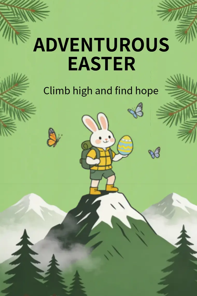 Hiking Bunny on Mountain Peak Easter Card - animated card template cover