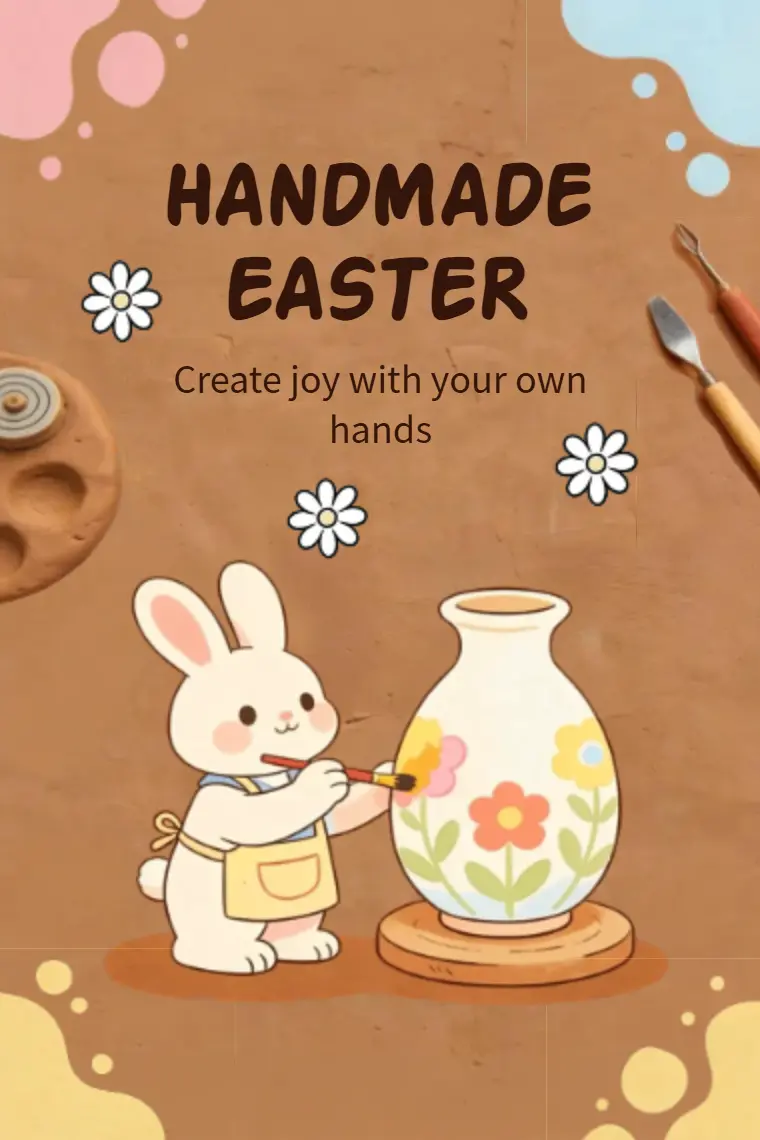 Pottery Bunny Painting Vase Easter Card - animated card template cover