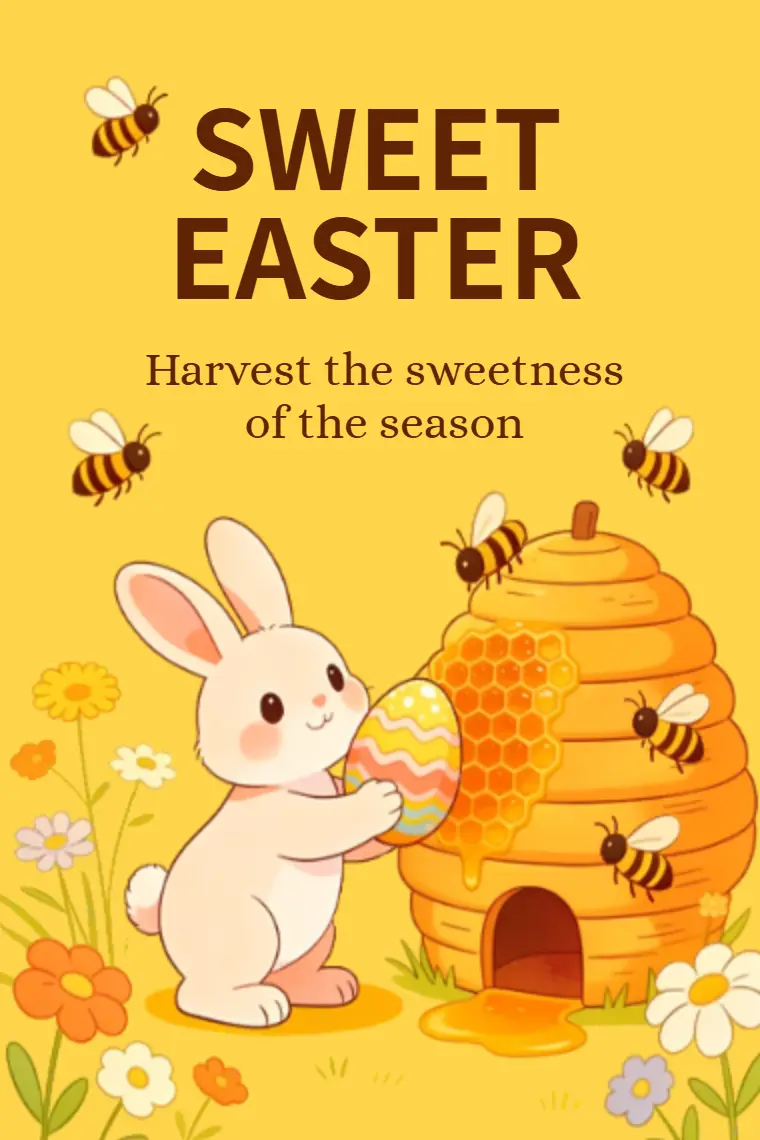 Yellow Honey Bunny & Beehive Easter Card - animated card template cover