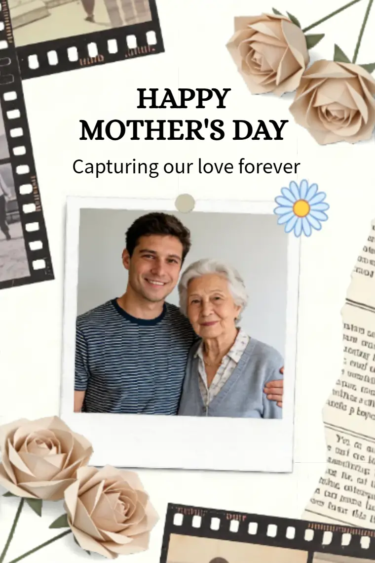 Photo Collage with Roses Mother's Day Card - animated card template cover