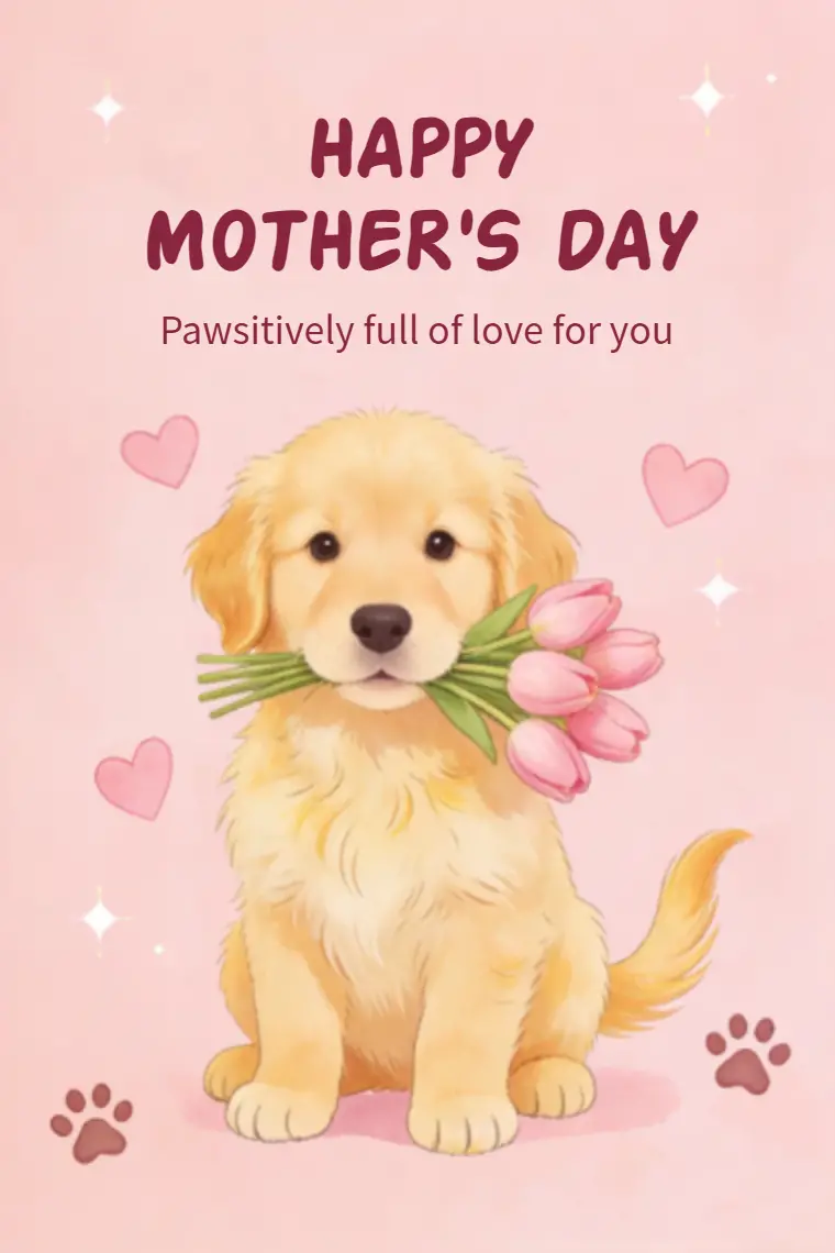 Golden Retriever Puppy with Tulips Mother's Day Card - animated card template cover