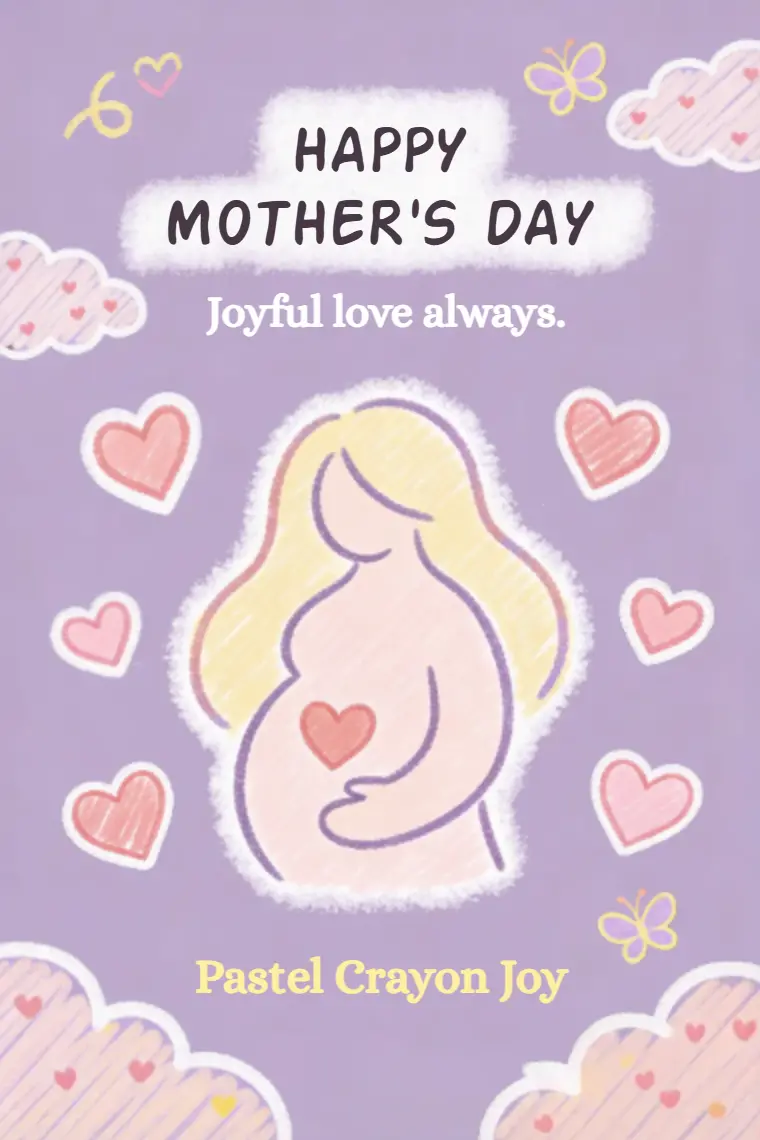 Pastel Crayon Pregnant Mom Mother's Day Card - animated card template cover