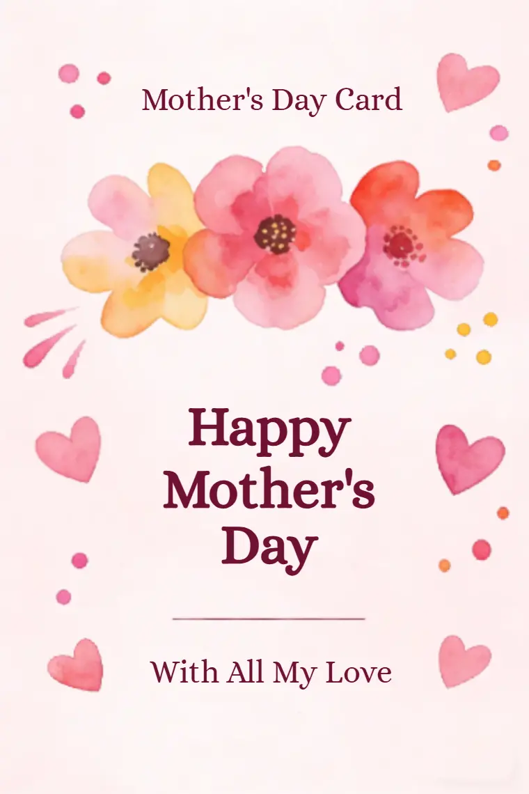 Watercolor Floral Hearts Mother's Day Card - animated card template cover