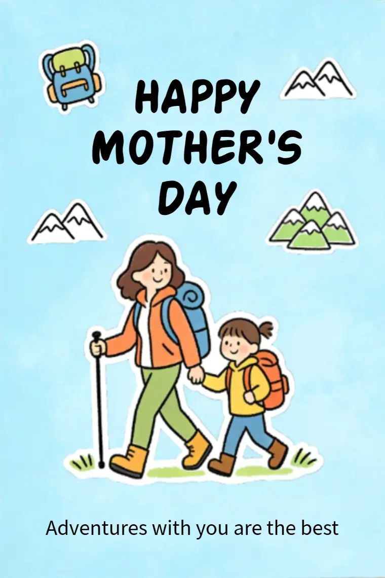 Mother & Child Hiking Adventure Mother's Day Card - animated card template cover
