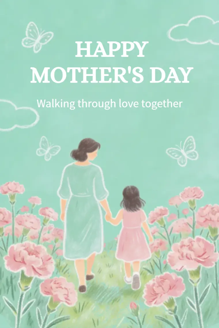 Mother & Daughter Walking in Carnation Field Mother's Day Card - animated card template cover