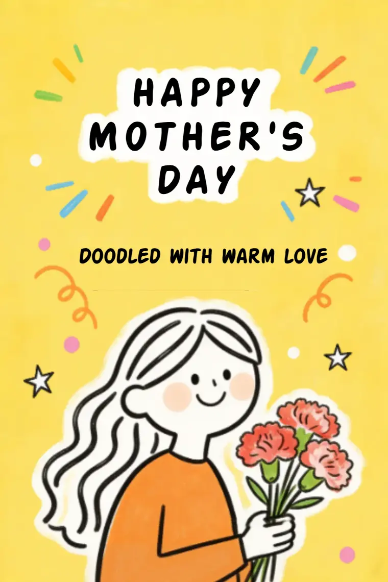 Doodle Mom with Carnation Bouquet Mother's Day Card - animated card template cover