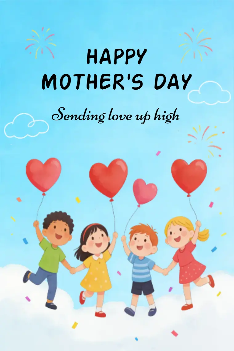 Kids with Heart Balloons in the Sky Mother's Day Card - animated card template cover
