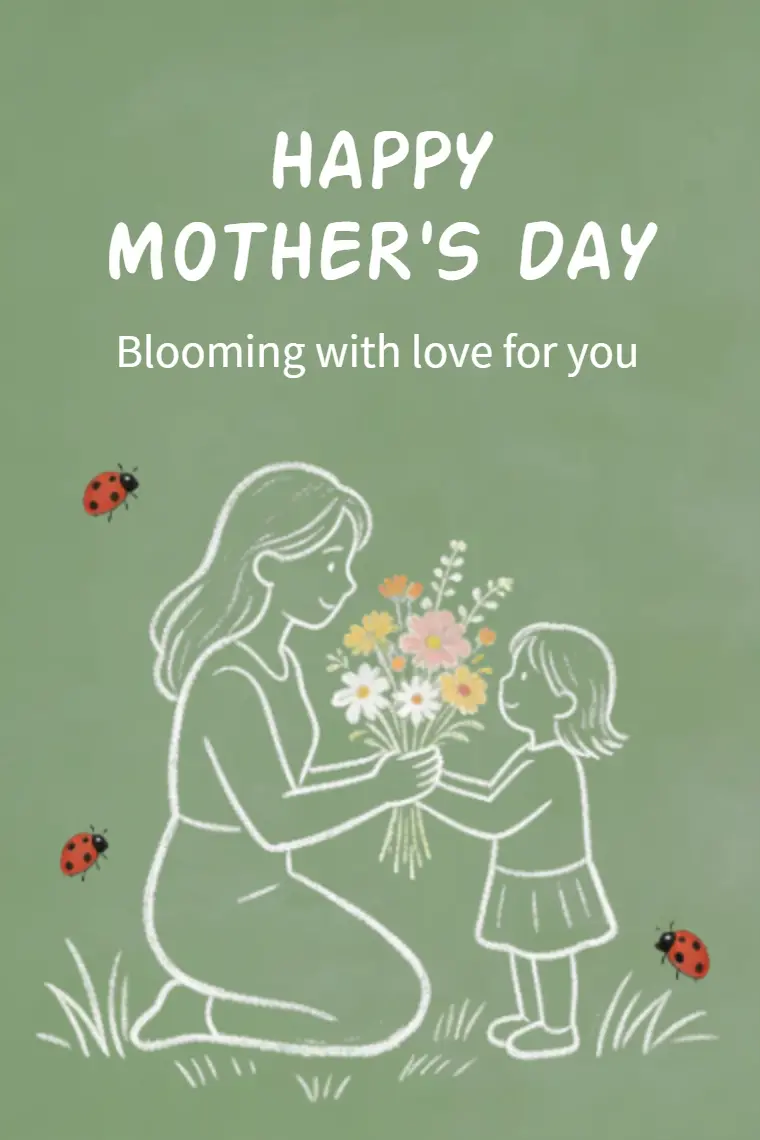 Chalk Art Mother & Child Flower Bouquet Mother's Day Card - animated card template cover