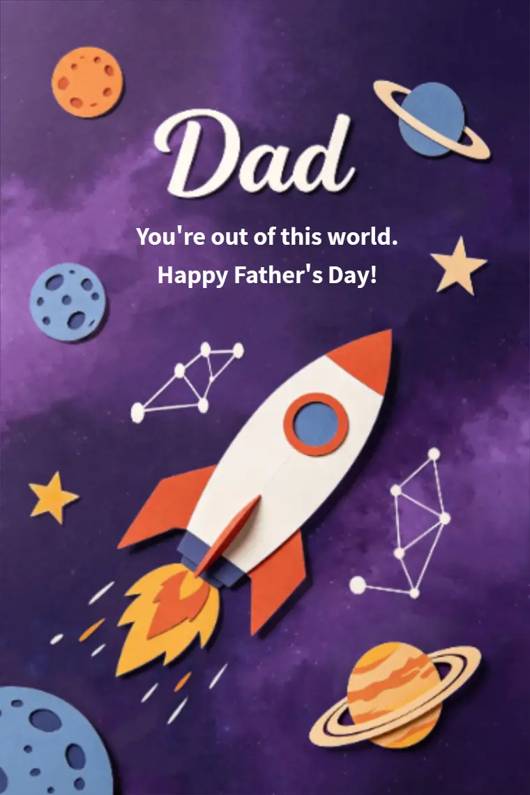 Purple Galaxy Space Rocket Paper Craft Father's Day Card - animated card template cover