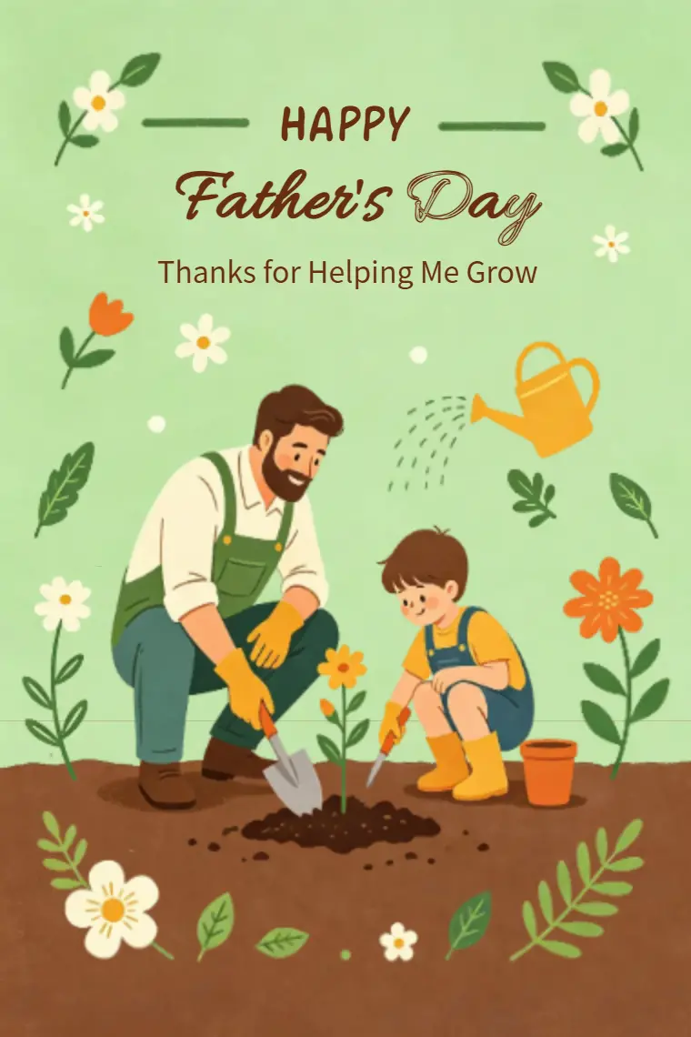 Father & Son Gardening Father's Day Card - animated card template cover