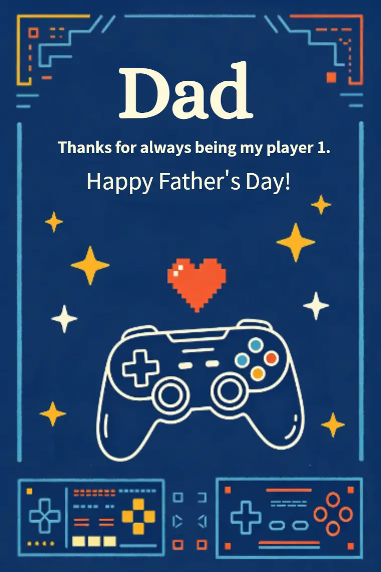 Pixel Game Controller Father's Day Card - animated card template cover