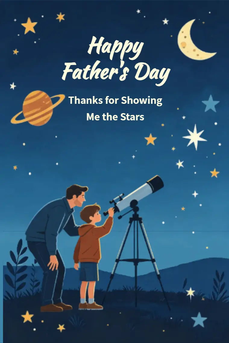 Night Sky Telescope Father‑Son Stargazing Father's Day Card - animated card template cover