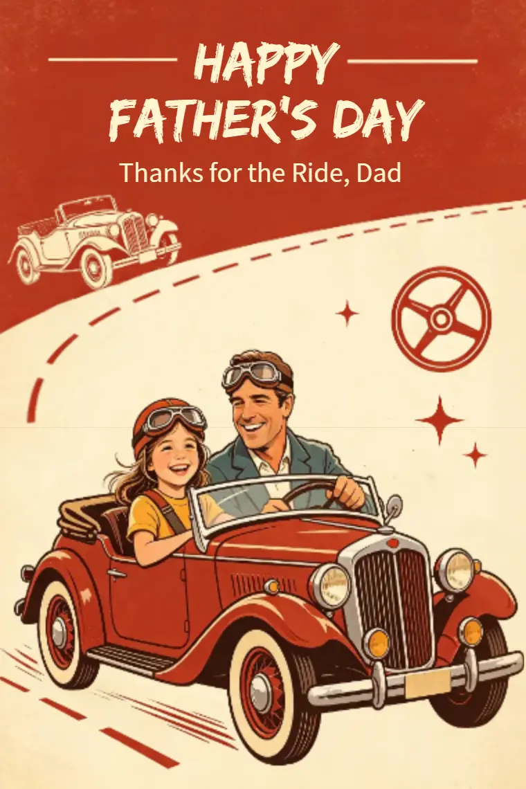 Red Vintage Roadster Father‑Daughter Father's Day Card - animated card template cover