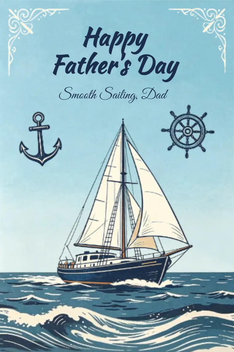 Vintage Nautical Sailboat Father's Day Card - animated card template cover