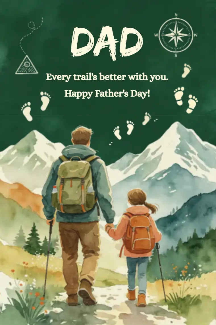 Watercolor Mountain Hiking Father‑Daughter Father's Day Card - animated card template cover