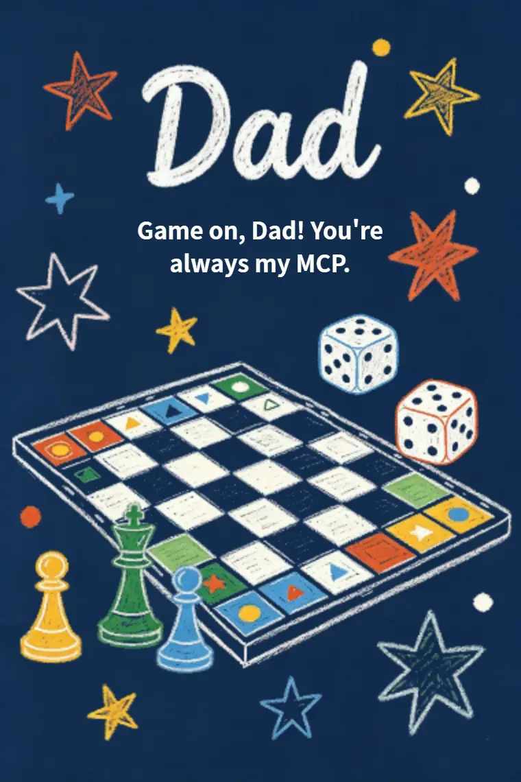 Pencil Drawing Board Game MVP Father's Day Card - animated card template cover