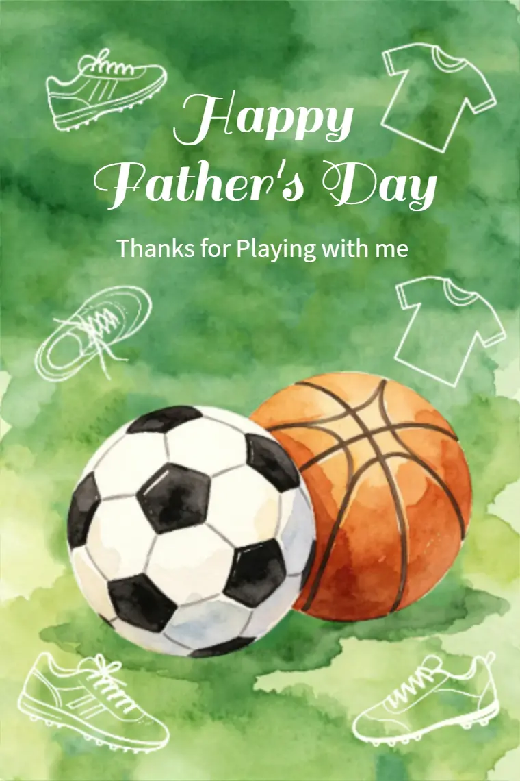 Watercolor Soccer & Basketball Father's Day Card - animated card template cover