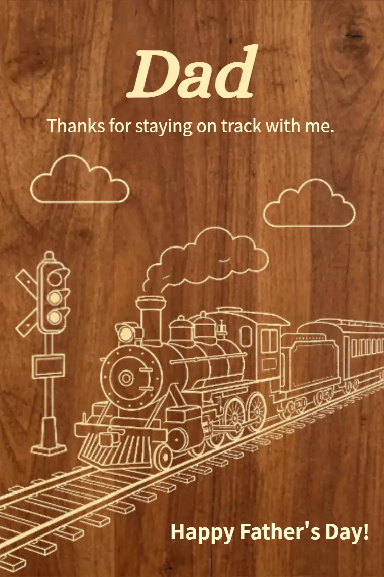 Wood‑Engraved Vintage Steam Train Father's Day Card - animated card template cover