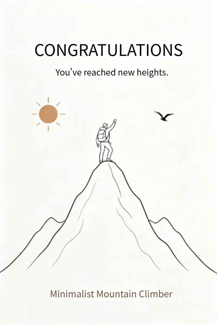 Minimal Line Art Mountain Summit Congratulations Card - animated card template cover