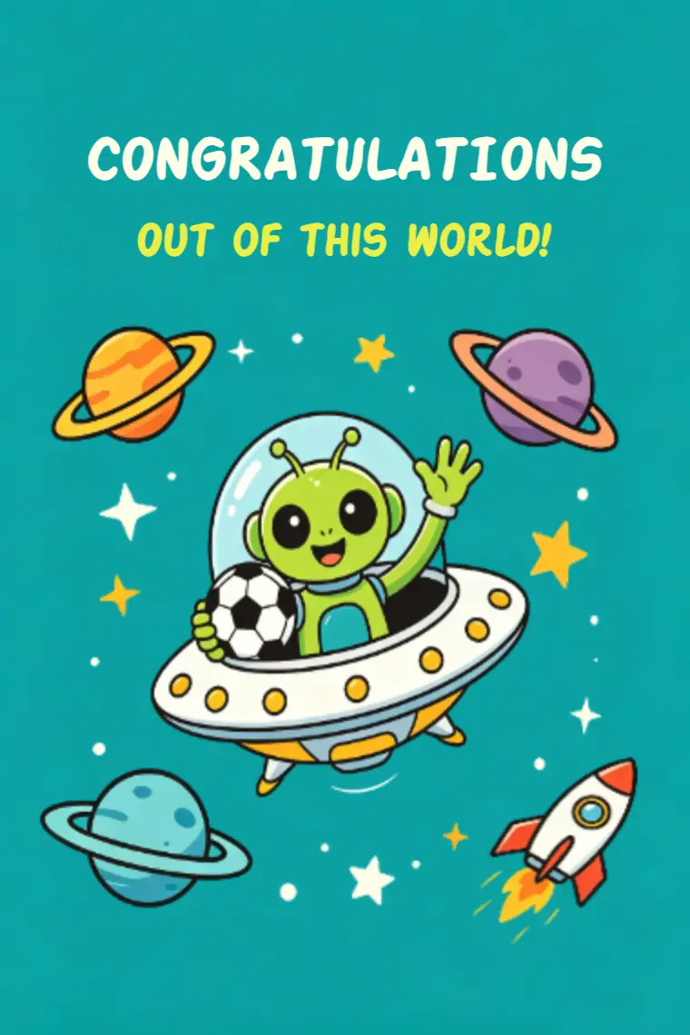  Cute Alien UFO Soccer Space Congratulations Card - animated card template cover