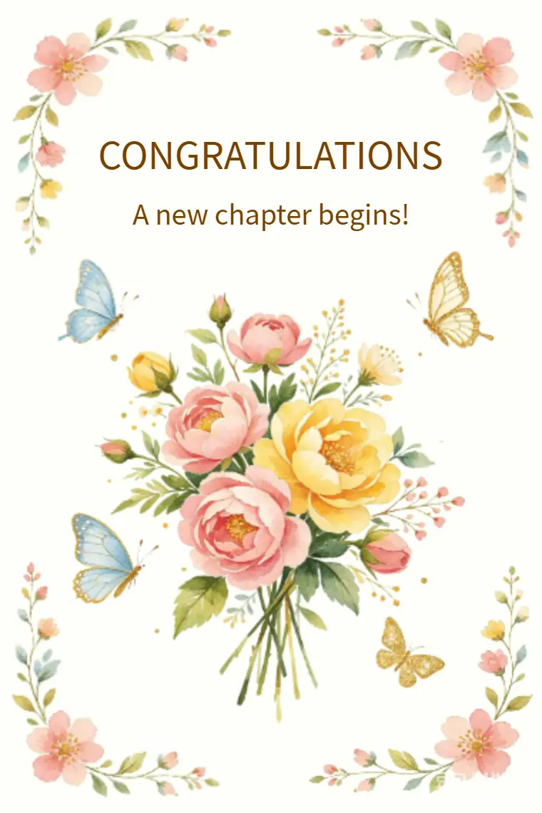 Watercolor Pink Yellow Peony Butterfly Floral Congratulations Card - animated card template cover