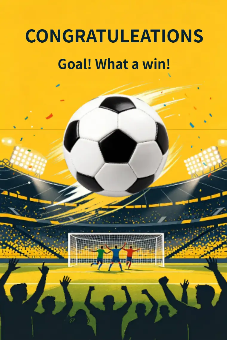 Bright Yellow Stadium Soccer Victory Congratulations Card - animated card template cover