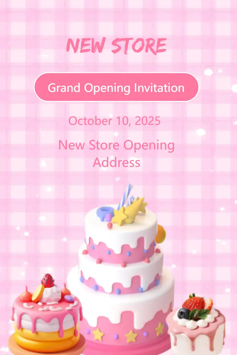 Pink Cake Store Opening Invitation Card - animated card template