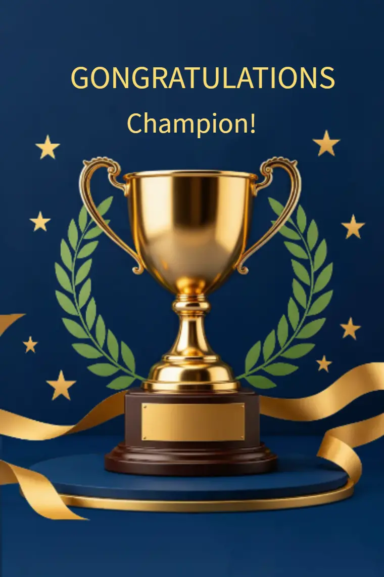 Golden Trophy Laurel Star Dark Blue Celebration Card - animated card template cover