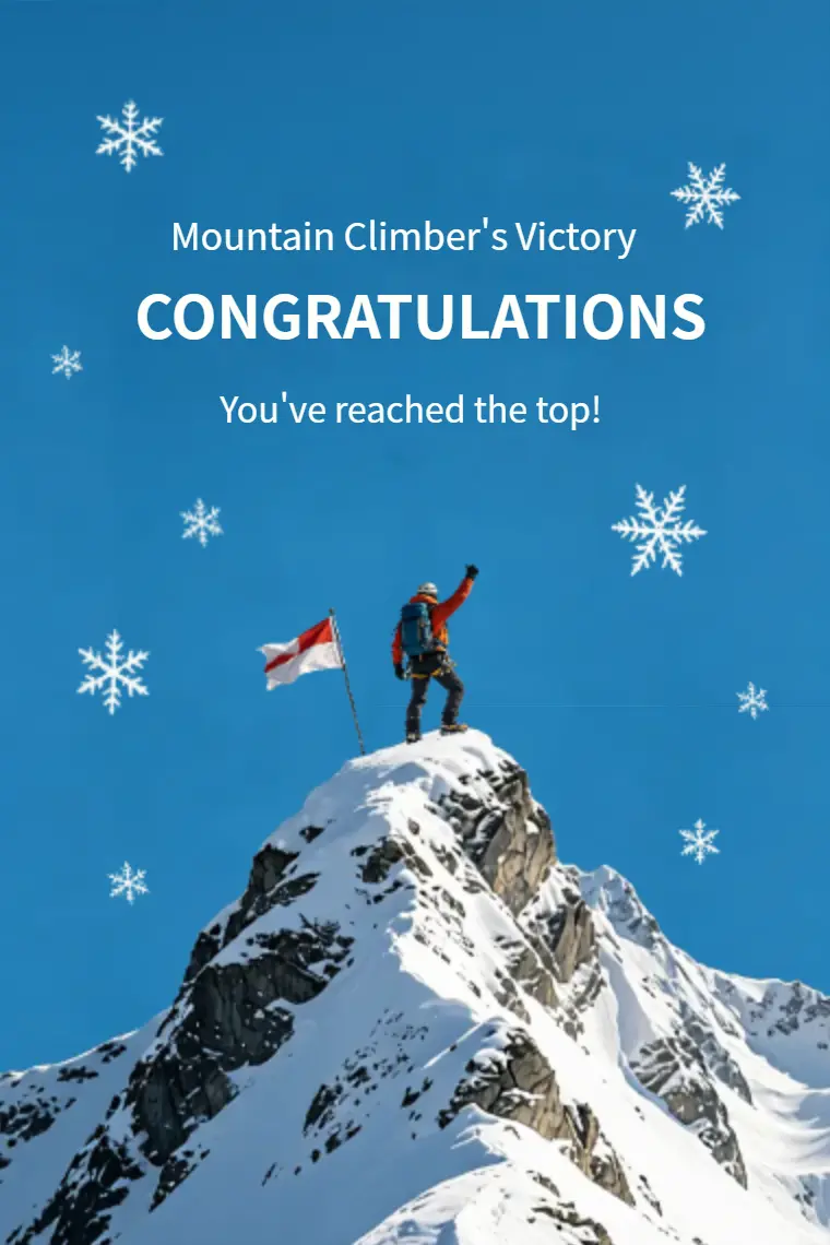 Snow Mountain Summit Climber Congratulations Card - animated card template cover