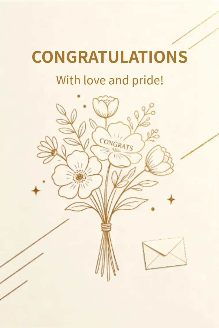 Minimal Gold Line Art Flower Bouquet Envelope Congratulations Card - animated card template cover