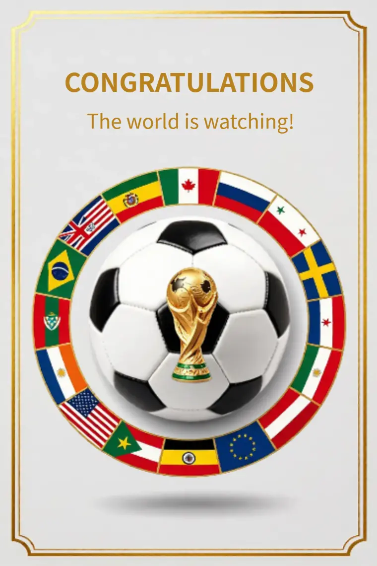 World Cup  International Flag Soccer Trophy Congratulations Card - animated card template cover